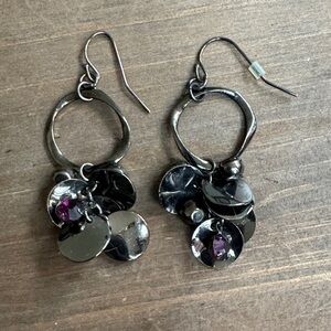 Silver-Tone Cluster Drop Earrings with Purple Crystal Accent